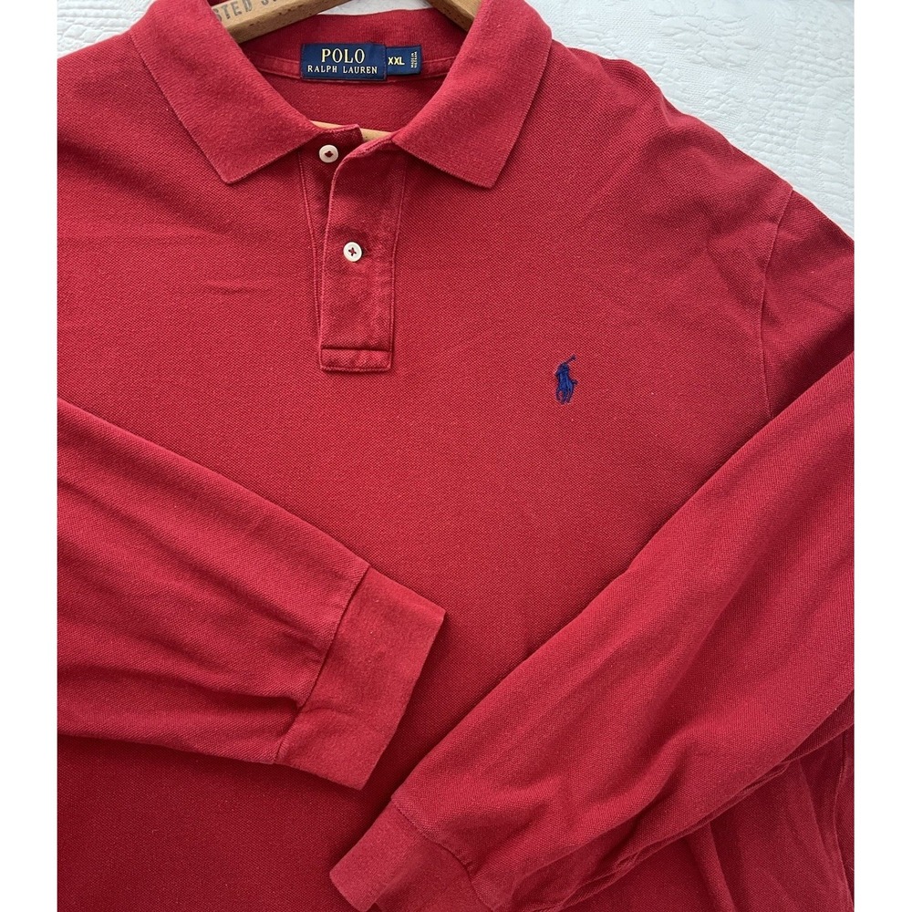 Polo Ralph Lauren Mens XXL Long Sleeve Polo Shirt Red Cotton Pony Cotton Rugby